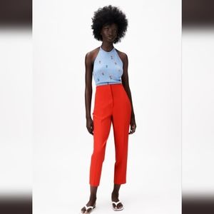NWT! Zara high waisted crop pants in red/coral